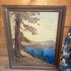 Vintage Landscape Painting with Wooden Frame